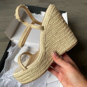 TWO PAIRS!! BRAND NEW BEIGE AND WORN (ONCE) BLACK WEDGES 9US 🤍🤍🤍
